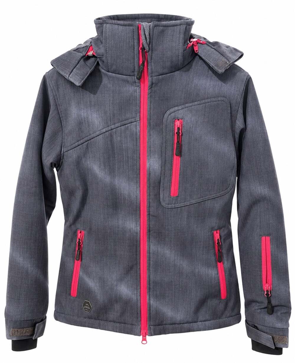 Eldera Women Jacket XS Blue Gray Pink Hooded Softshell Fleece Lined Full Zip